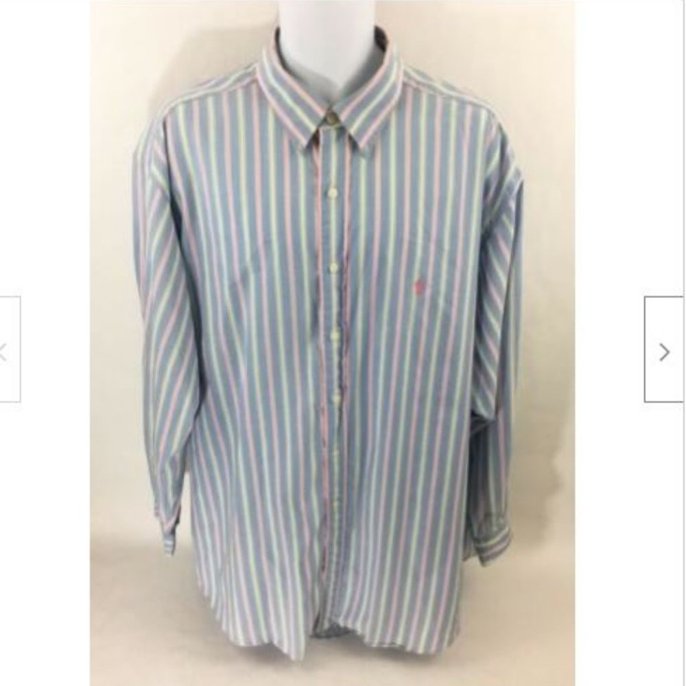 Ralph Lauren Classic Fit Mens Sz 18 Stripped Pink Long Sleeve Button Front Shirt